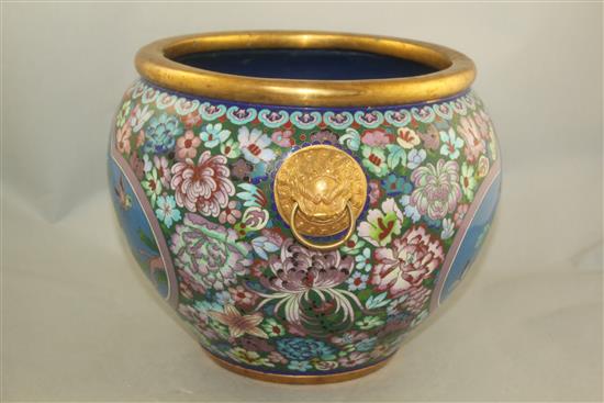 A Japanese cloisonne enamel and gilt metal two handled jardiniere, late 19th century, width 35.5cm.